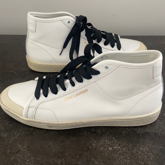 COPY - SAINT LAURENT COURT CLASSIC SL/37 1/2 MID-TOP SNEAKERS IN GRAINED LEATHER - Picture 1 of 12